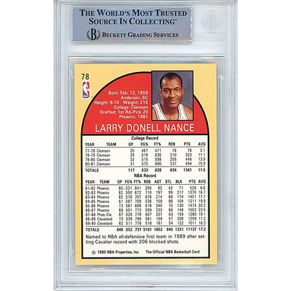 Basketballs- Autographed- Larry Nance Cleveland Cavaliers Signed 1990-91 NBA Hoops Basketball Card Beckett Authentic Auto Slab Back