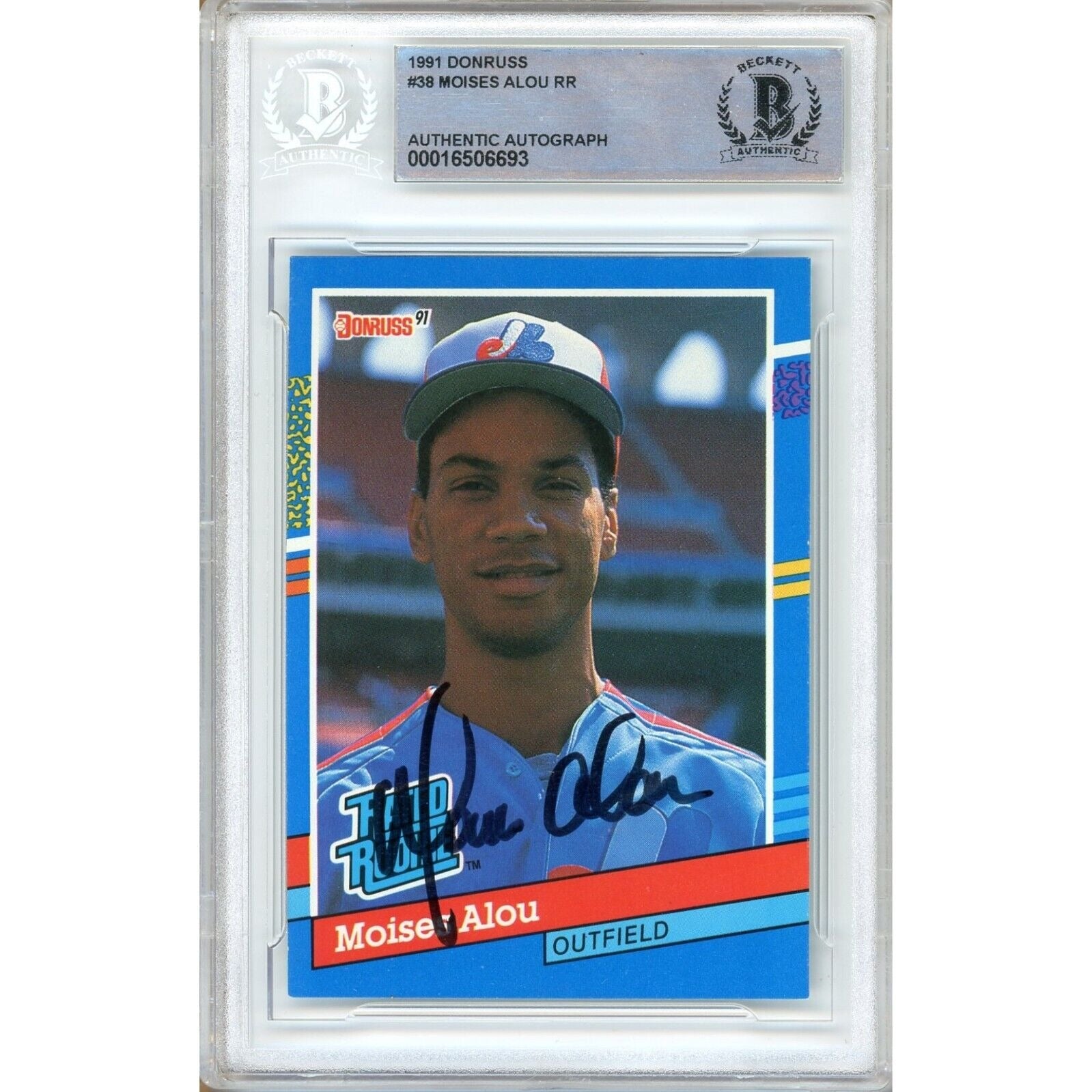 Moises Alou Montreal Expos autographed trading card – full view – Beckett COA