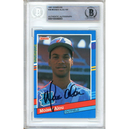 Baseballs- Autographed- Moises Alou Montreal Expos Signed 1991 Donruss Rated Rookie Baseball Card Beckett Authentic Auto Slab Front