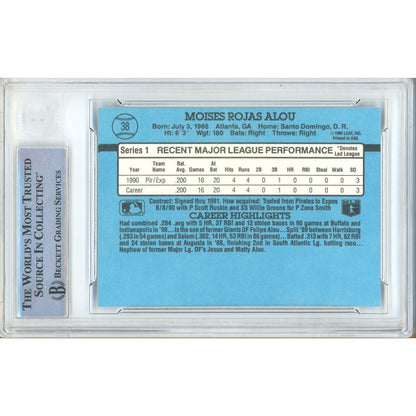 Baseballs- Autographed- Moises Alou Montreal Expos Signed 1991 Donruss Rated Rookie Baseball Card Beckett Authentic Auto Slab Back