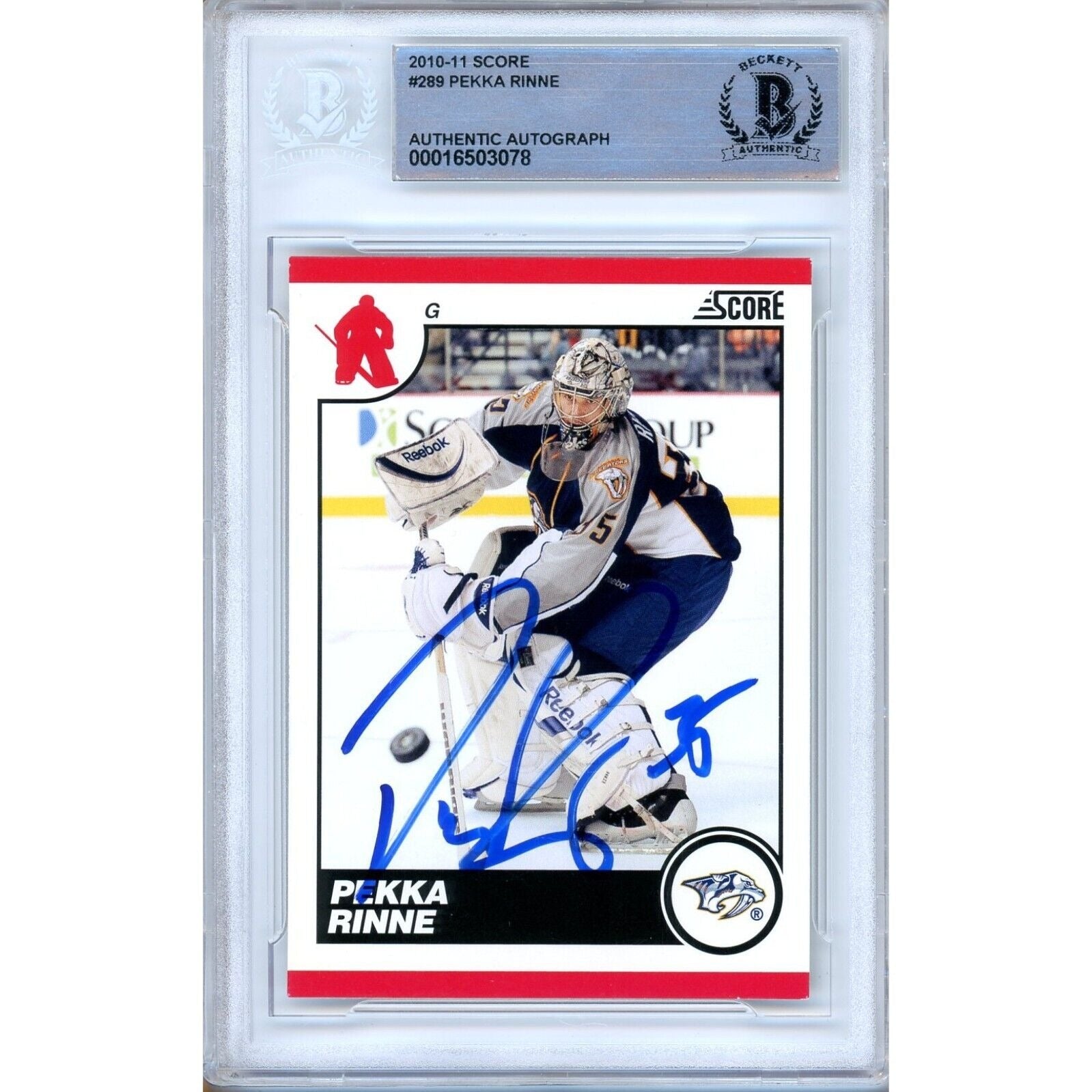 Pekka Rinne Nashville Predators autographed trading card – full view – Beckett COA