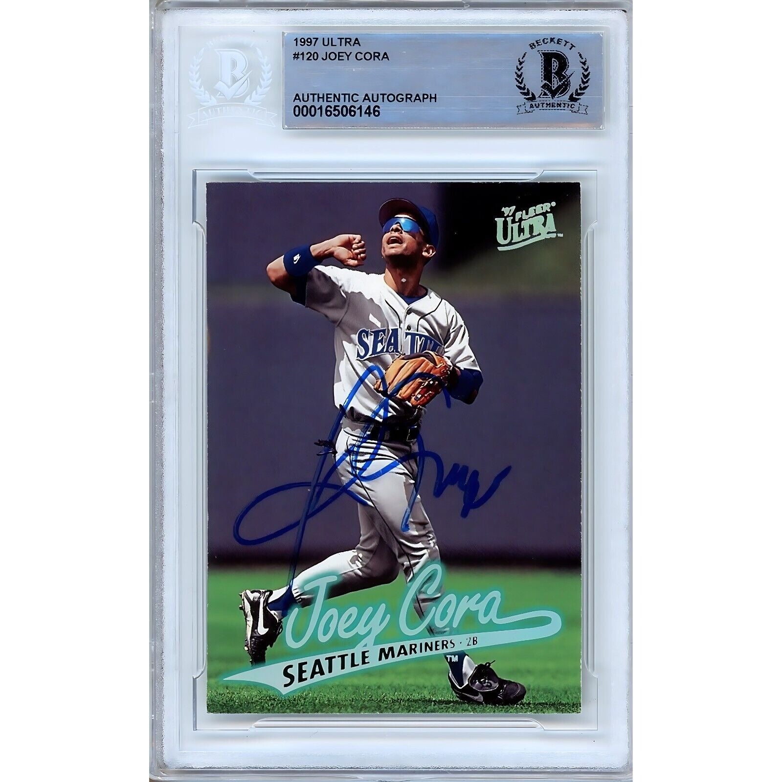 Joey Cora Seattle Mariners autographed trading card – full view – Beckett COA