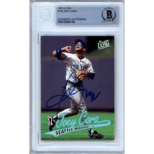 Baseballs- Autographed- Joey Cora Seattle Mariners Signed 1997 Fleer Ultra Baseball Card Beckett Authentic Auto Slab Front