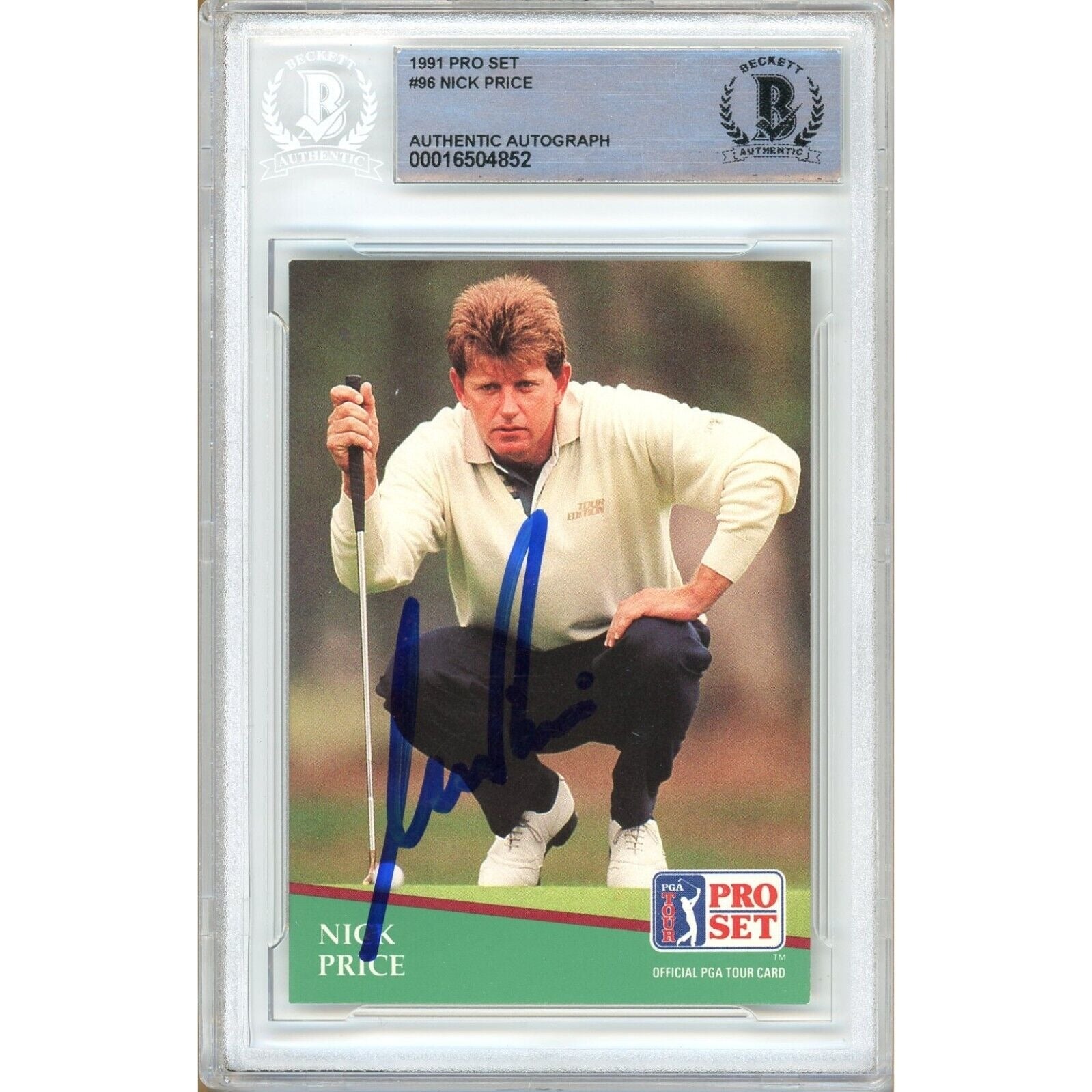 Golf- Autographed- Nick Price Signed 1991 Pro Set PGA Tour Golf Card Beckett Authentic Auto Slab Front