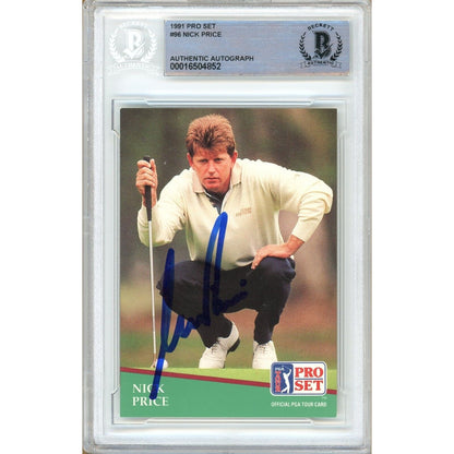 Golf- Autographed- Nick Price Signed 1991 Pro Set PGA Tour Golf Card Beckett Authentic Auto Slab Front