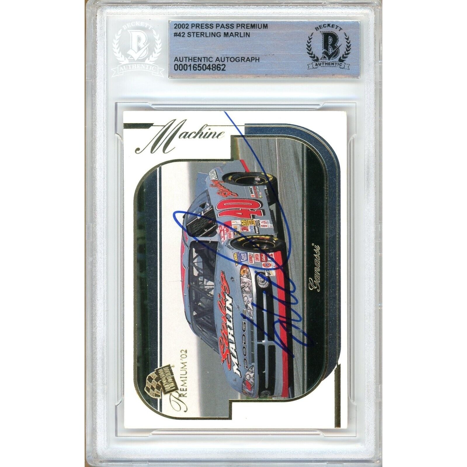 Sterling Marlin signed trading card – signature close-up – Beckett COA
