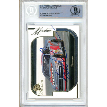 Nascar- Autographed- Sterling Marlin Signed 2002 Press Pass Premium Nascar Auto Racing Trading Card Beckett Authenticated Auto Slab Front