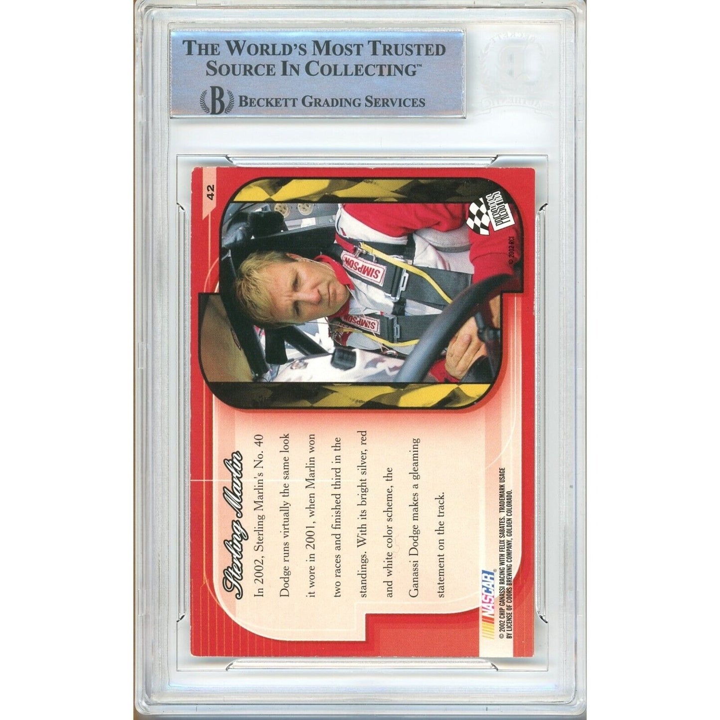 Nascar- Autographed- Sterling Marlin Signed 2002 Press Pass Premium Nascar Auto Racing Trading Card Beckett Authenticated Auto Slab Back