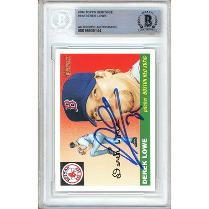 Baseballs- Autographed- Derek Lowe Boston Red Sox Signed 2004 Topps Heritage Baseball Card Beckett Authenticated Auto Slab Front