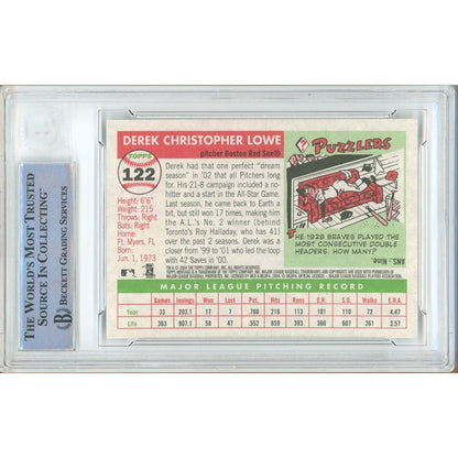 Baseballs- Autographed- Derek Lowe Boston Red Sox Signed 2004 Topps Heritage Baseball Card Beckett Authentic Auto Slab Back