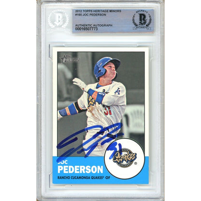 Baseballs- Autographed- Joc Pederson Los Angeles Dodgers Signed 2012 Topps Heritage Minors Rookie Baseball Card Beckett Authentic Auto Slab Front