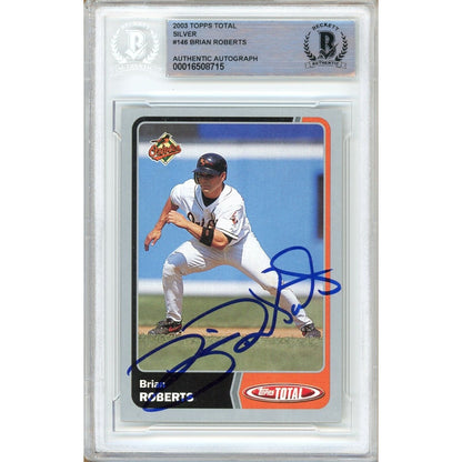 Baseballs- Autographed- Brian Roberts Baltimore Orioles Signed 2003 Topps Total Silver Baseball Card Beckett Authentic Auto Slab Front