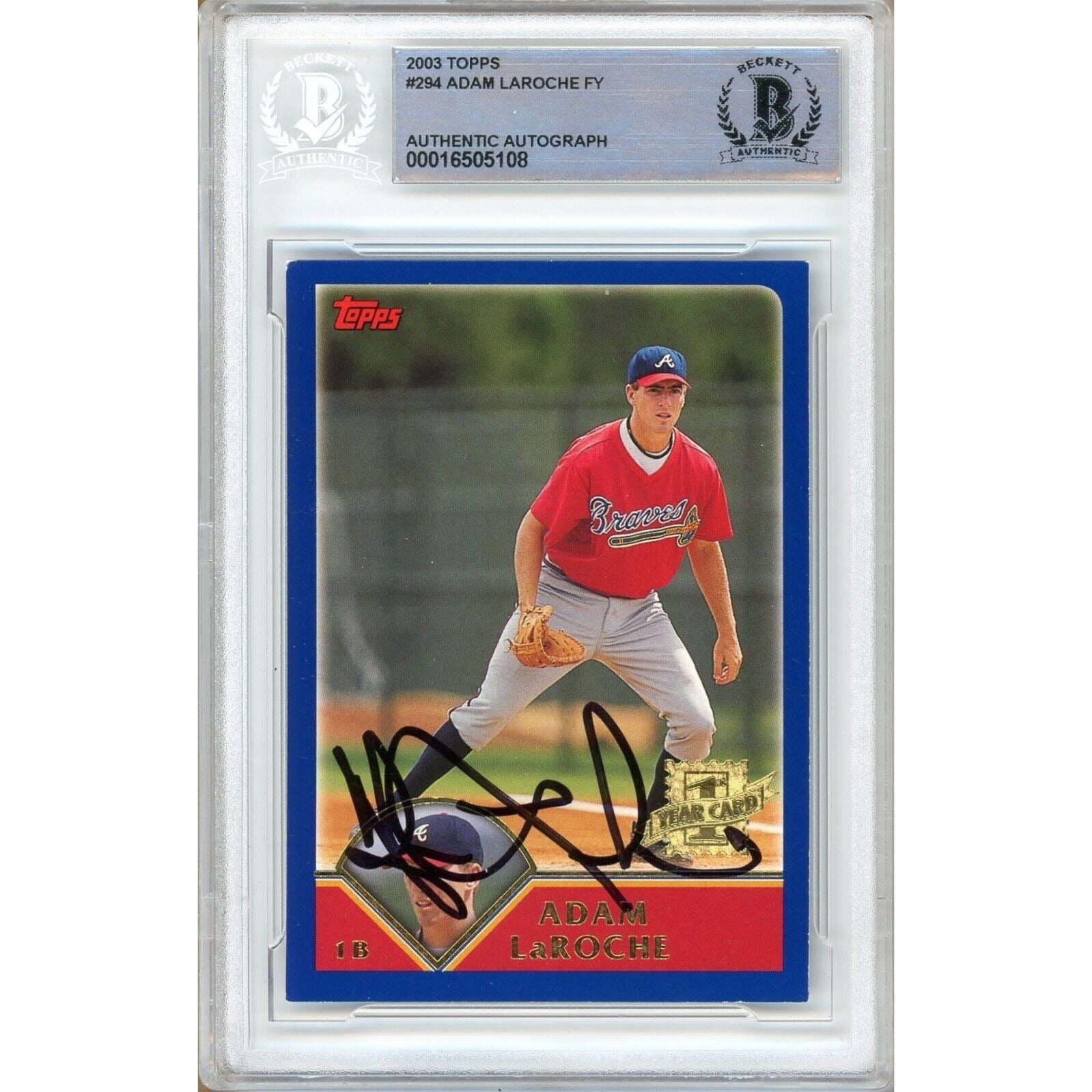 2003 Topps #294 Adam Laroche Atlanta Braves Autographed Trading Card – Beckett BAS