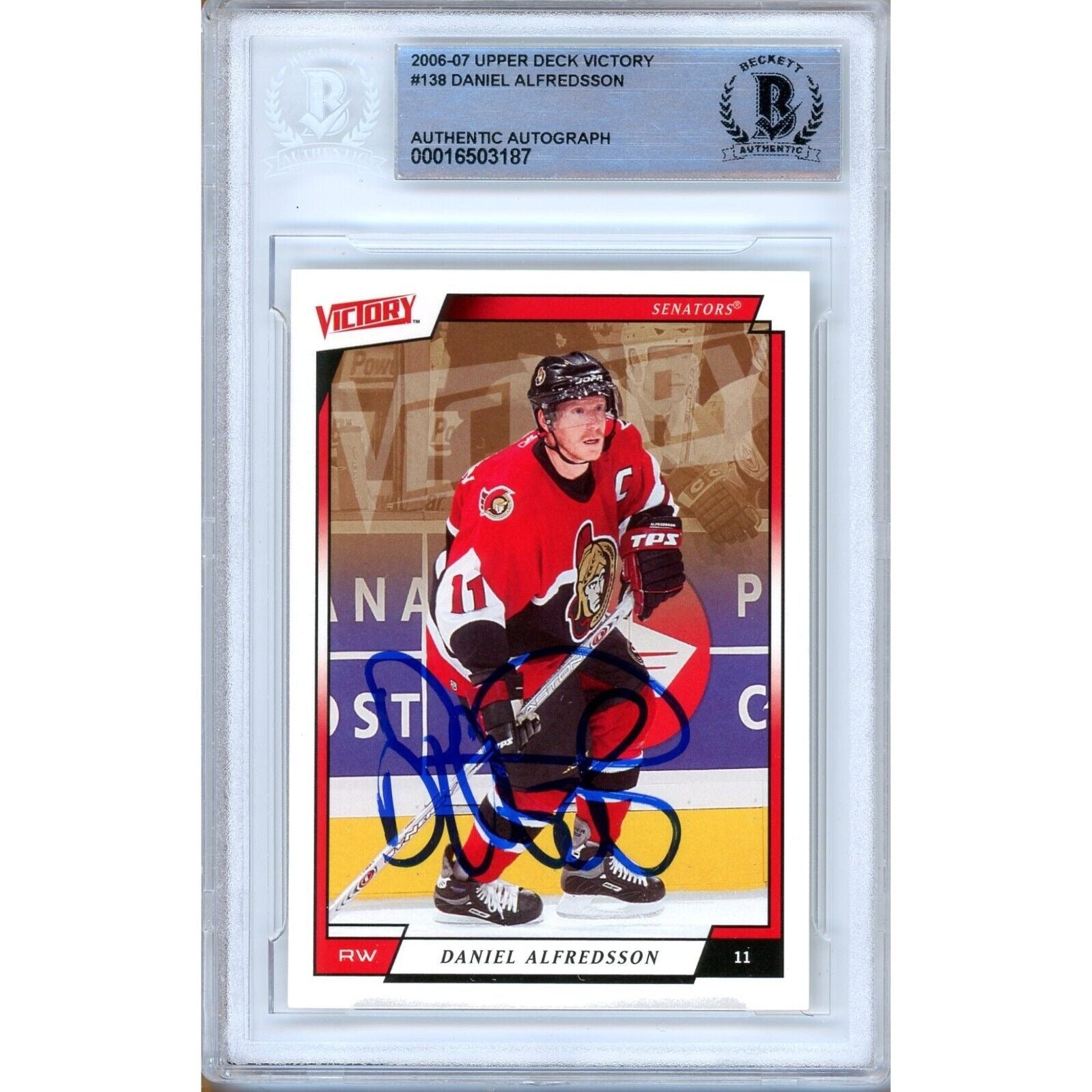 Daniel Alfredsson Upper Deck Victory Autographed Trading Card Beckett BGS
