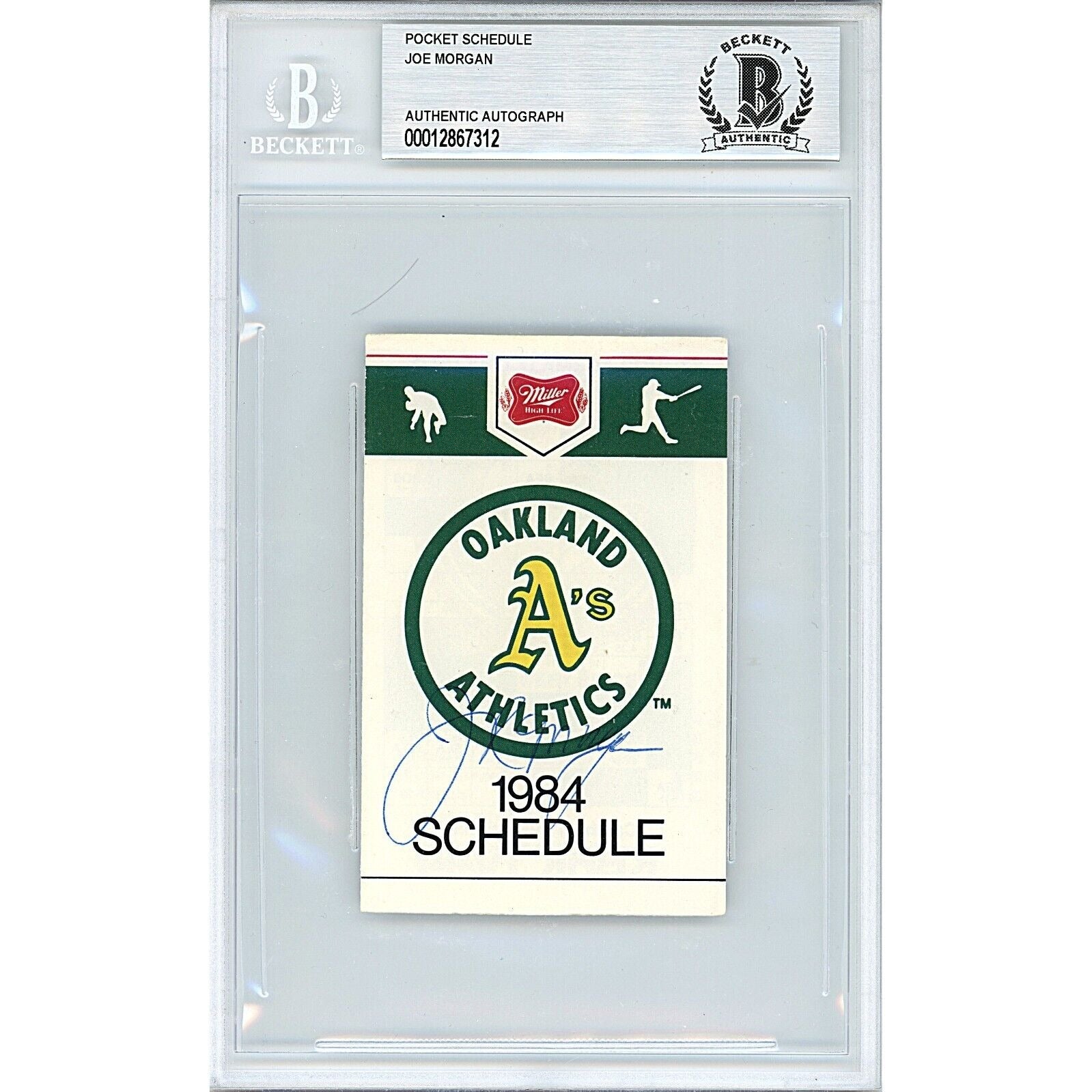 Joe Morgan Oakland Athletics autographed trading card – full view – Beckett COA