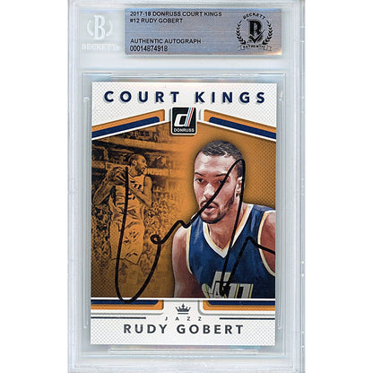 Basketballs- Autographed- Rudy Gobert Utah Jazz Signed 2017-18 Donruss Court Kings Basketball Card Beckett Authentic Auto Slab Front