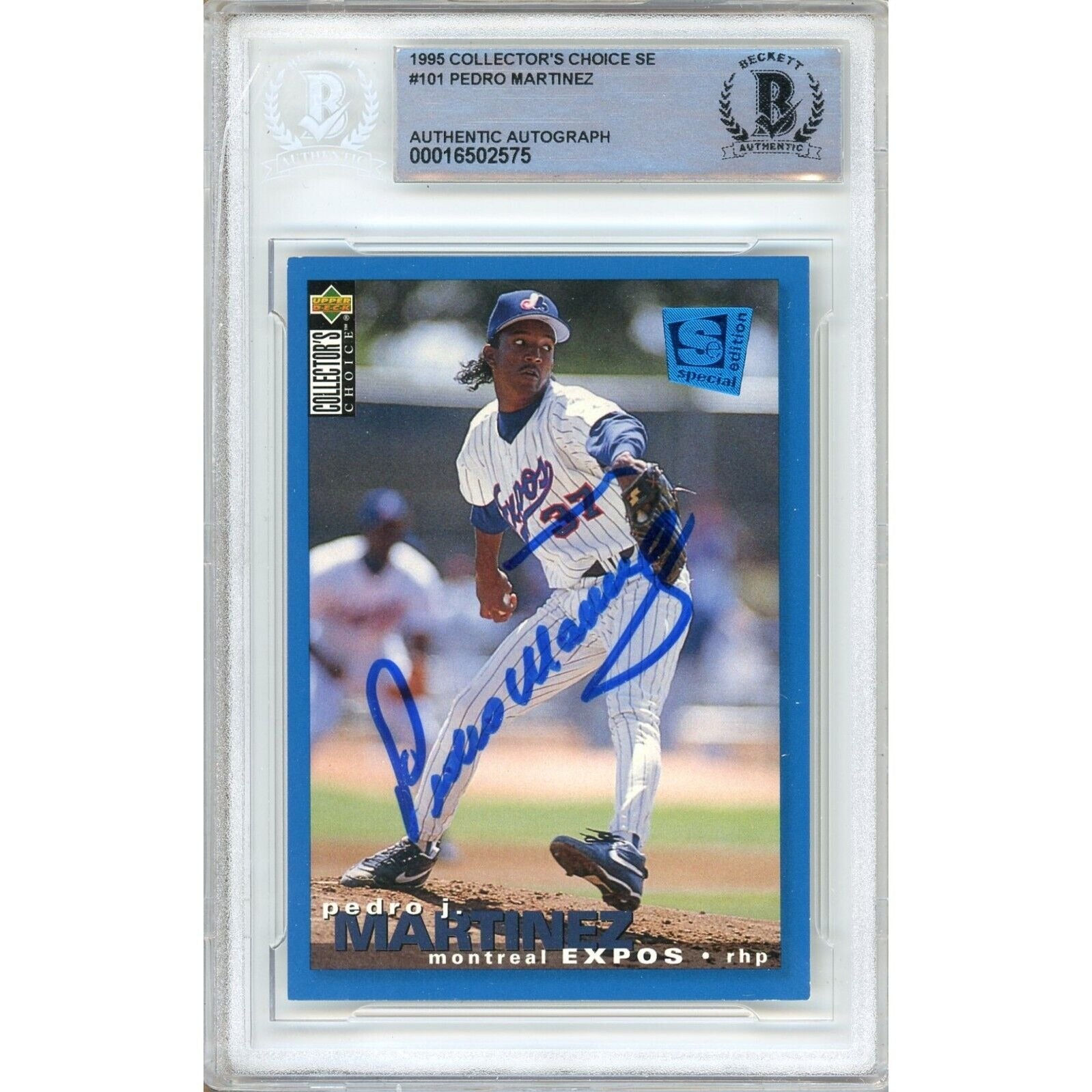 Pedro Martinez Montreal Expos autographed trading card – full view – Beckett COA