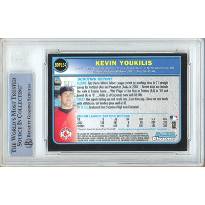 Baseballs- Autographed- Kevin Youkilis Boston Red Sox Signed 2003 Bowman Chrome Draft Rookie Baseball Card Beckett Authentic Auto Slab Back