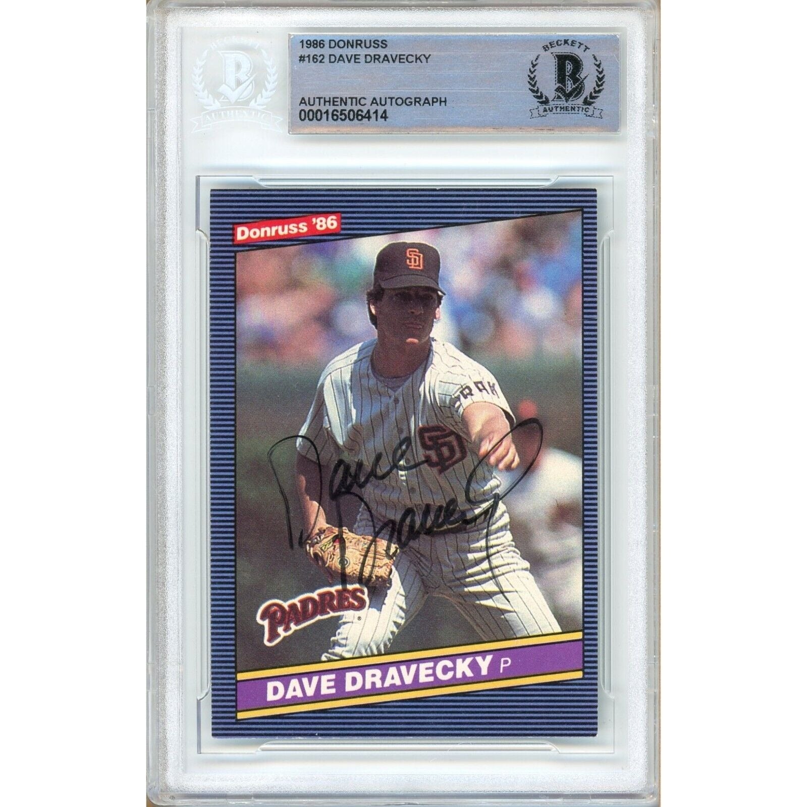 1986 Donruss #162 Dave Dravecky San Diego Padres Autographed Trading Card – Beckett BAS
