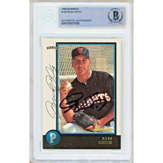 Baseballs- Autographed- Russ Ortiz San Francisco Giants Signed 1998 Bowman Trading Card Beckett Authentic Auto Slab Front