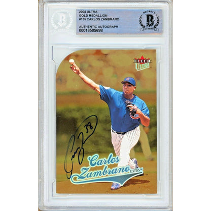 Baseballs- Autographed- Carlos Zambrano Chicago Cubs Signed 2004 Fleer Ultra Gold Medallion Baseball Card Beckett Authentic Auto Slab Front