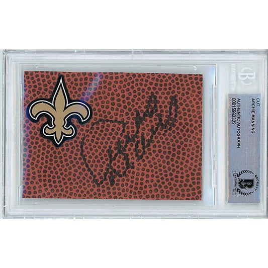 Footballs- Autographed- Archie Manning New Orleans Saints Custom Football Cut Beckett Authentic Auto Slab Front