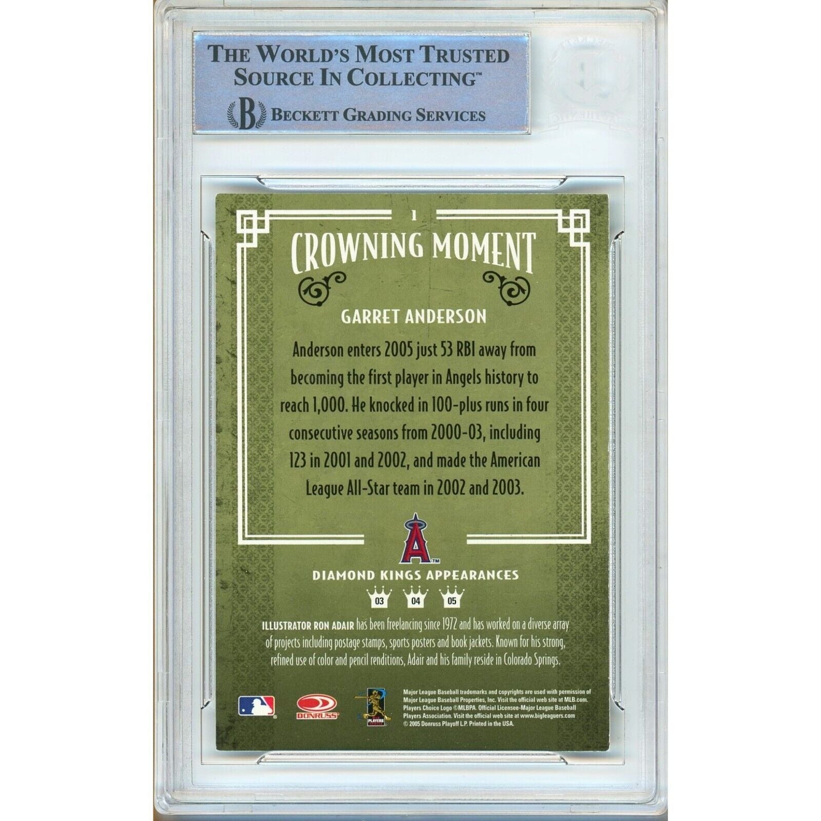 Baseballs- Autographed- Garret Anderson Los Angeles Angels Signed 2005 Donruss Diamond Kings Baseball Card Beckett Authentic Auto Slab Back