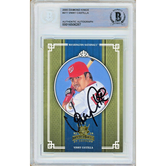 Baseballs- Autographed- Vinny Castilla Washington Nationals Signed 2005 Donruss Diamond Kings Trading Card Beckett Authentic Auto Slab Front