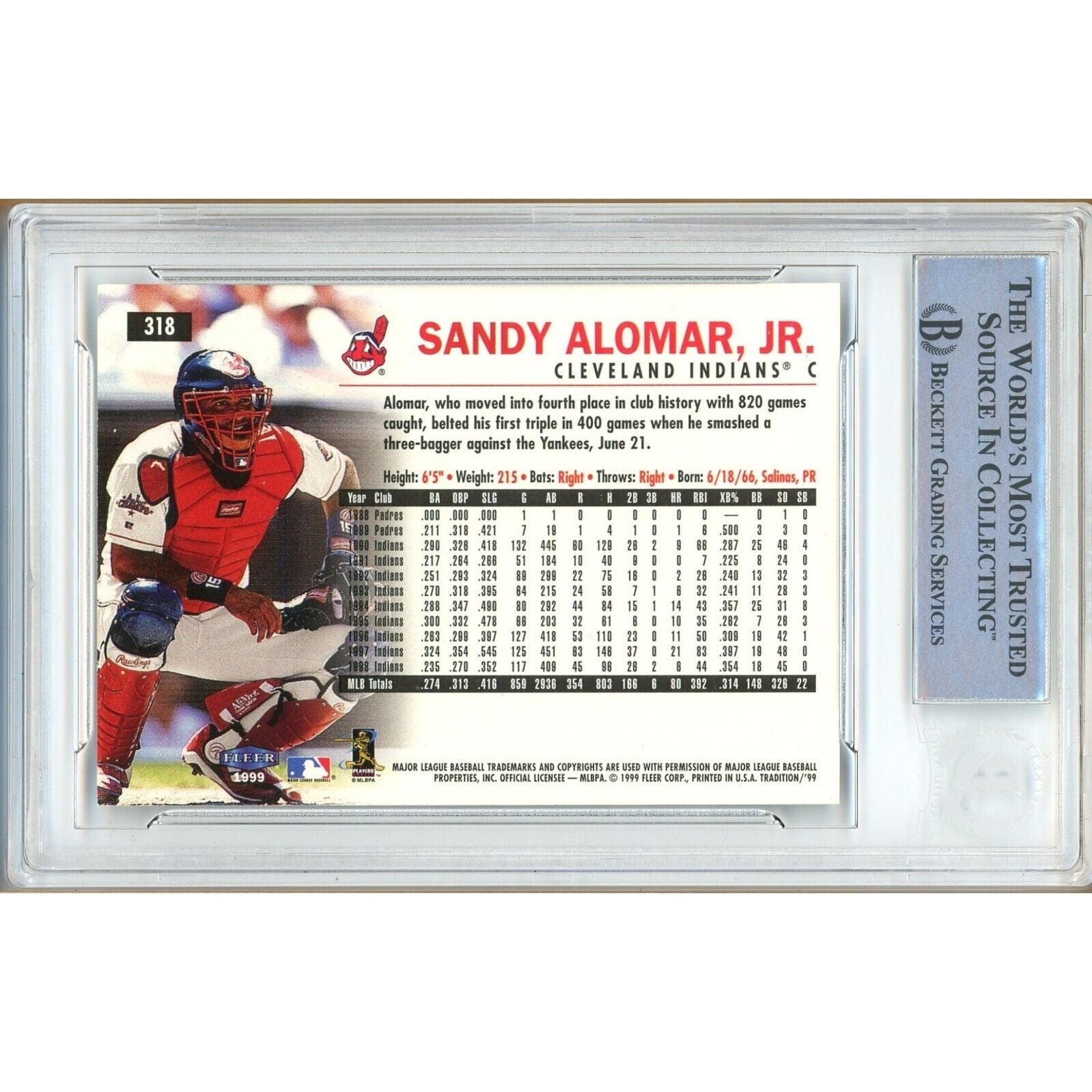 Sandy Alomar Jr Cleveland Indians Signed Trading Card Beckett BAS
