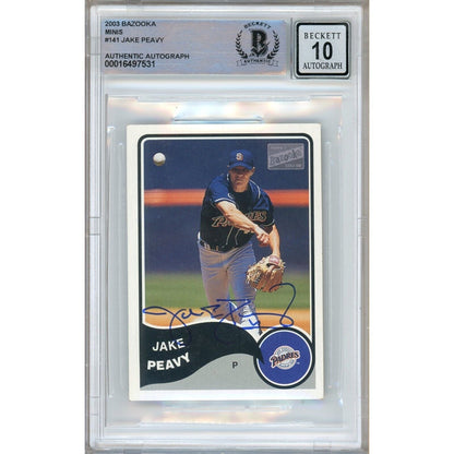 Baseballs- Autographed- Jake Peavy San Diego Padres Signed 2003 Topps Bazooka Minis Baseball Card Beckett Authentic BGS Auto-10 Graded Slab Front