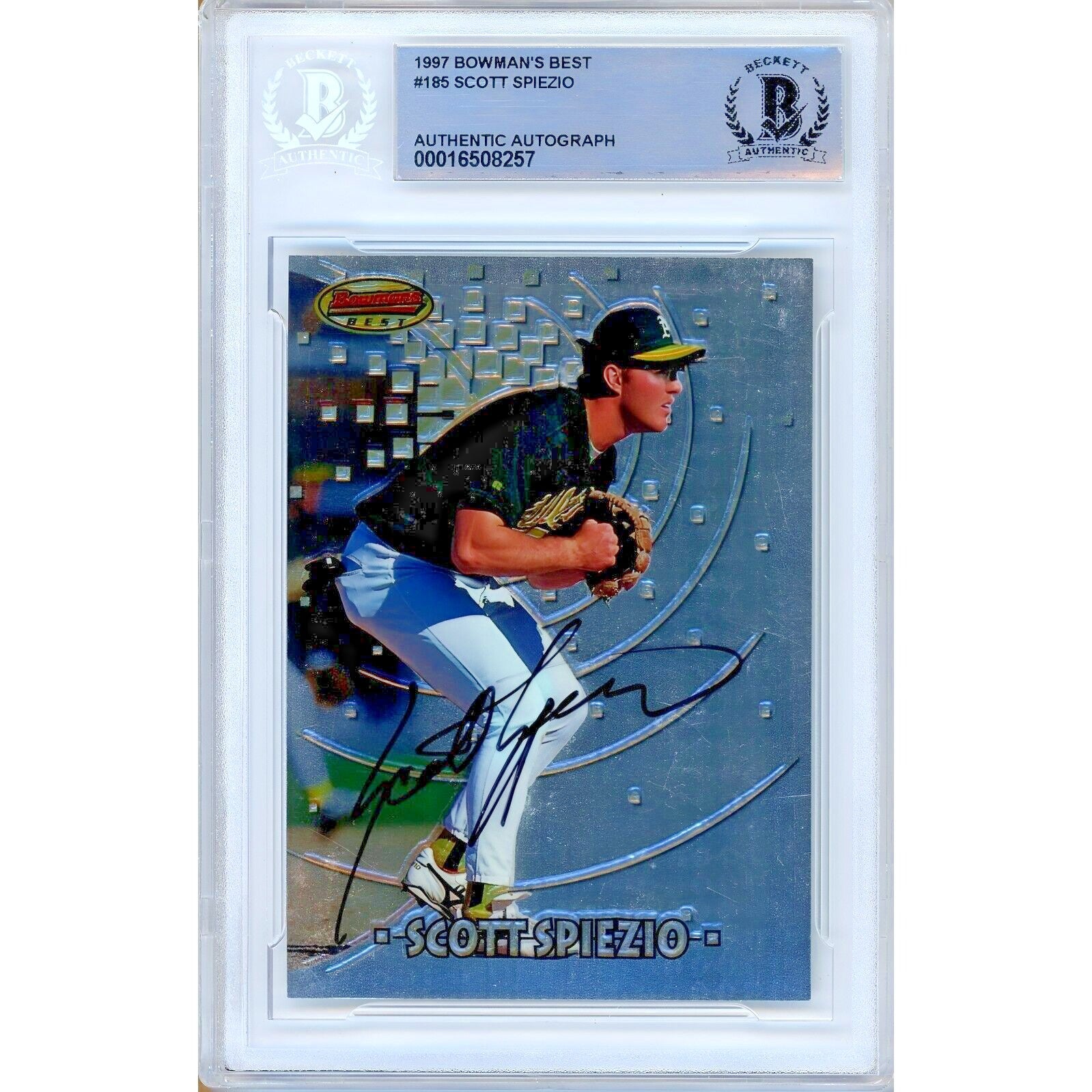 Scott Spiezio Oakland Athletics autographed trading card – full view – Beckett COA