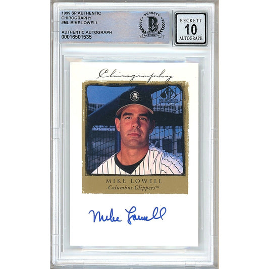 Baseballs- Autographed-  Mike Lowell Boston Red Sox Signed 1998 Upper Deck SP Authentic Chirography Rookie Baseball Card Beckett Authentic BGS Auto-10 Graded Slab Front