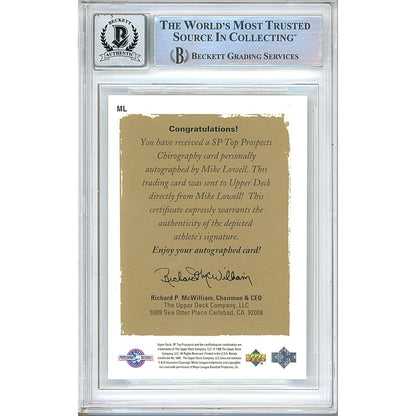 Baseballs- Autographed-  Mike Lowell Boston Red Sox Signed 1998 Upper Deck SP Authentic Chirography Rookie Baseball Card Beckett Authentic BGS Auto-10 Graded Slab Back