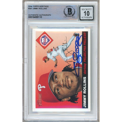 Baseballs- Autographed- Jimmy Rollins Philadelphia Phillies Signed 2004 Topps Heritage Baseball Card Beckett Authenticated BGS Auto-10 Graded Slab Front