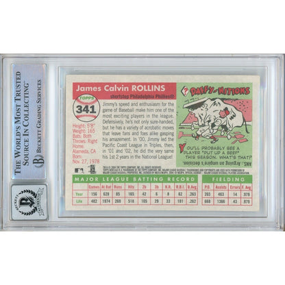 Baseballs- Autographed- Jimmy Rollins Philadelphia Phillies Signed 2004 Topps Heritage Baseball Card Beckett Authentic BGS Auto-10 Graded Slab Back