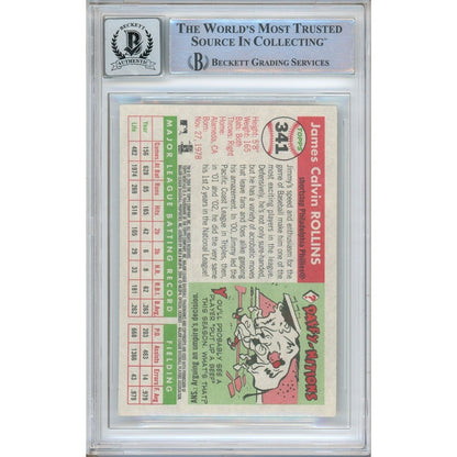 Baseballs- Autographed- Jimmy Rollins Philadelphia Phillies Signed 2004 Topps Heritage Baseball Card Beckett Authenticated BGS Auto-10 Graded Slab Back