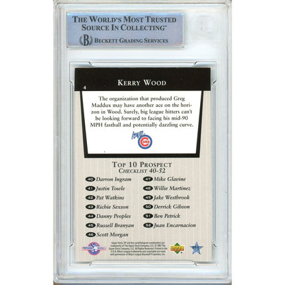 Baseballs- Autographed- Kerry Wood Chicago Cubs Signed 1998 SP Top 10 Prospects Baseball Rookie Card Beckett Authentic Auto Slab Back