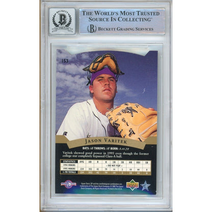 Baseballs- Autographed- Jason Varitek Boston Red Sox Signed 1995 Upper Deck SP Top Prospects Rookie Baseball Card Beckett Authentic BGS Auto-10 Graded Slab Back