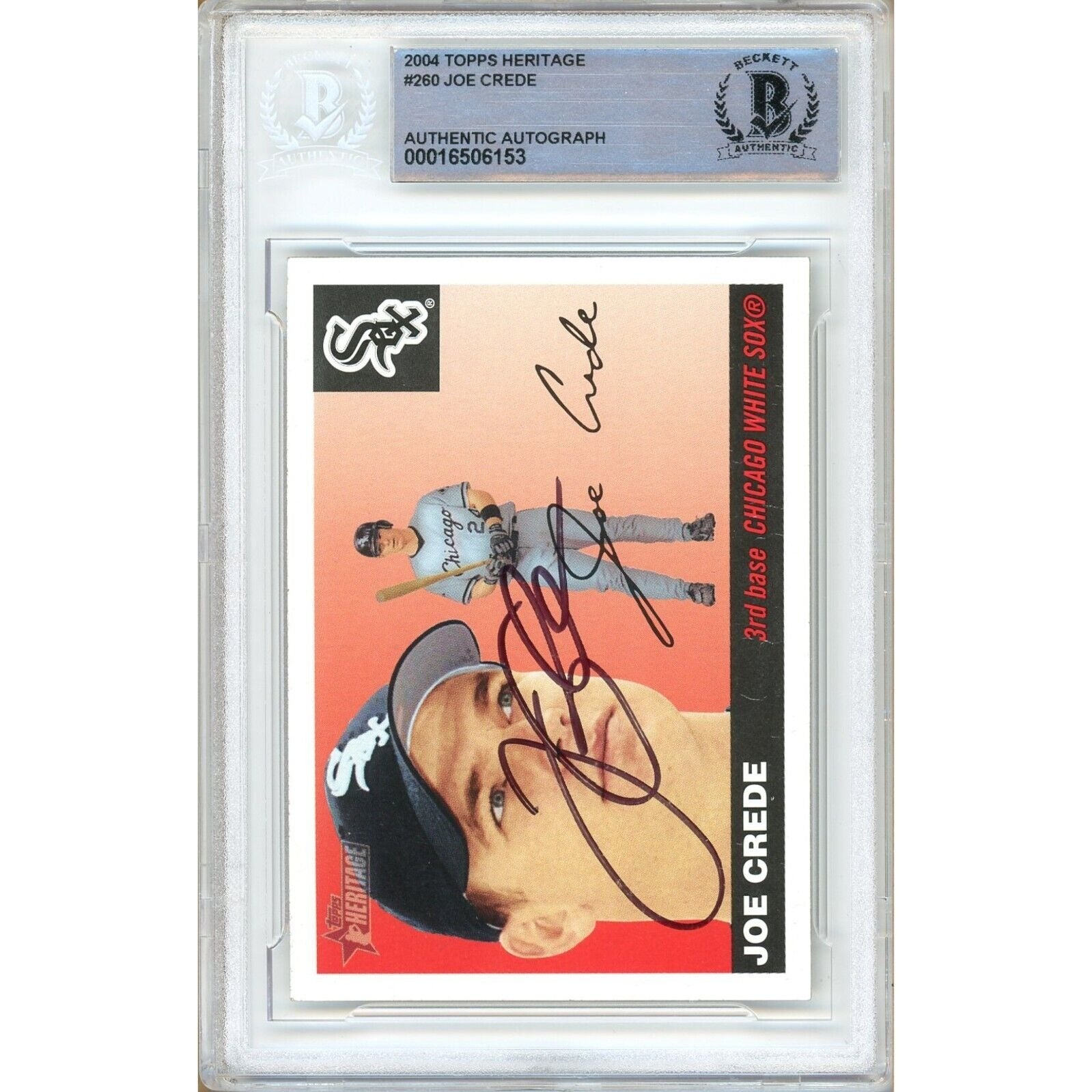 Baseballs- Autographed- Joe Crede Chicago WhiteSox Signed 2004 Topps Heritage Baseball Card Beckett Authentic Auto Slab Front