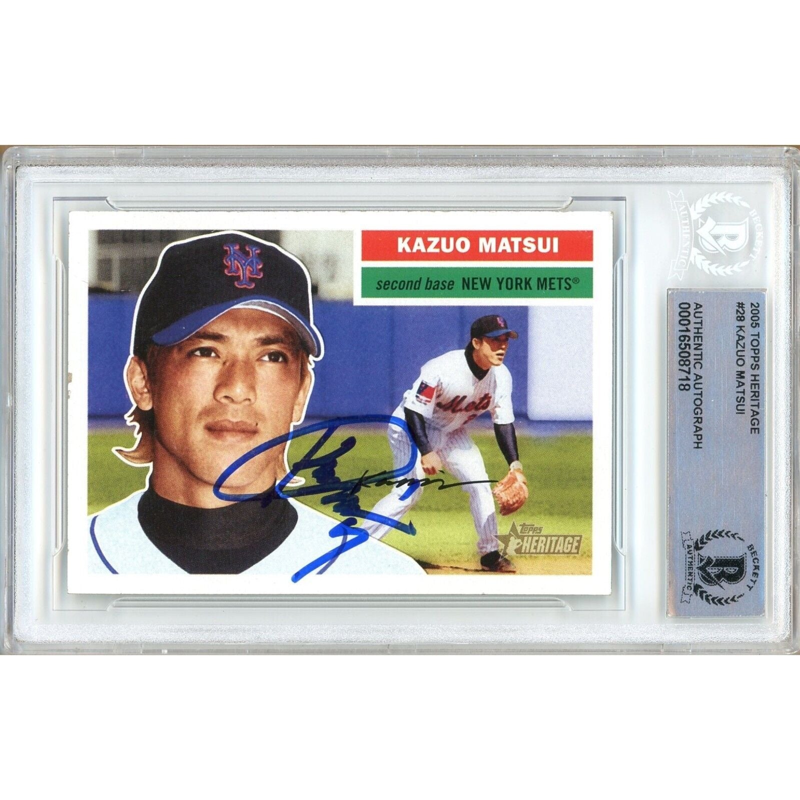 Baseballs- Autographed- Kazuo Matsui New York Mets Signed 2005 Topps Heritage Baseball Card Beckett Authentic Auto Slab Front