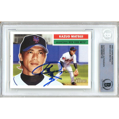 Baseballs- Autographed- Kazuo Matsui New York Mets Signed 2005 Topps Heritage Baseball Card Beckett Authentic Auto Slab Front