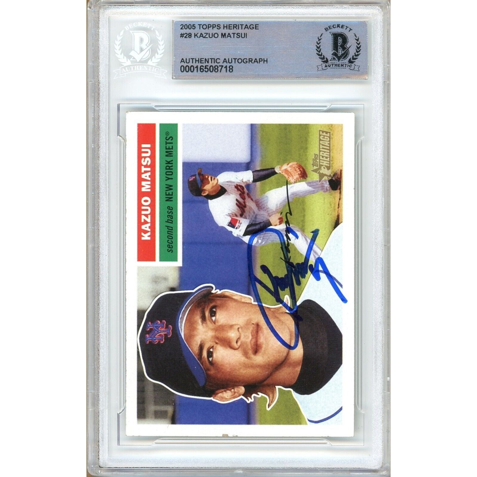 Kazuo Matsui New York Mets signed trading card – signature close-up – Beckett COA