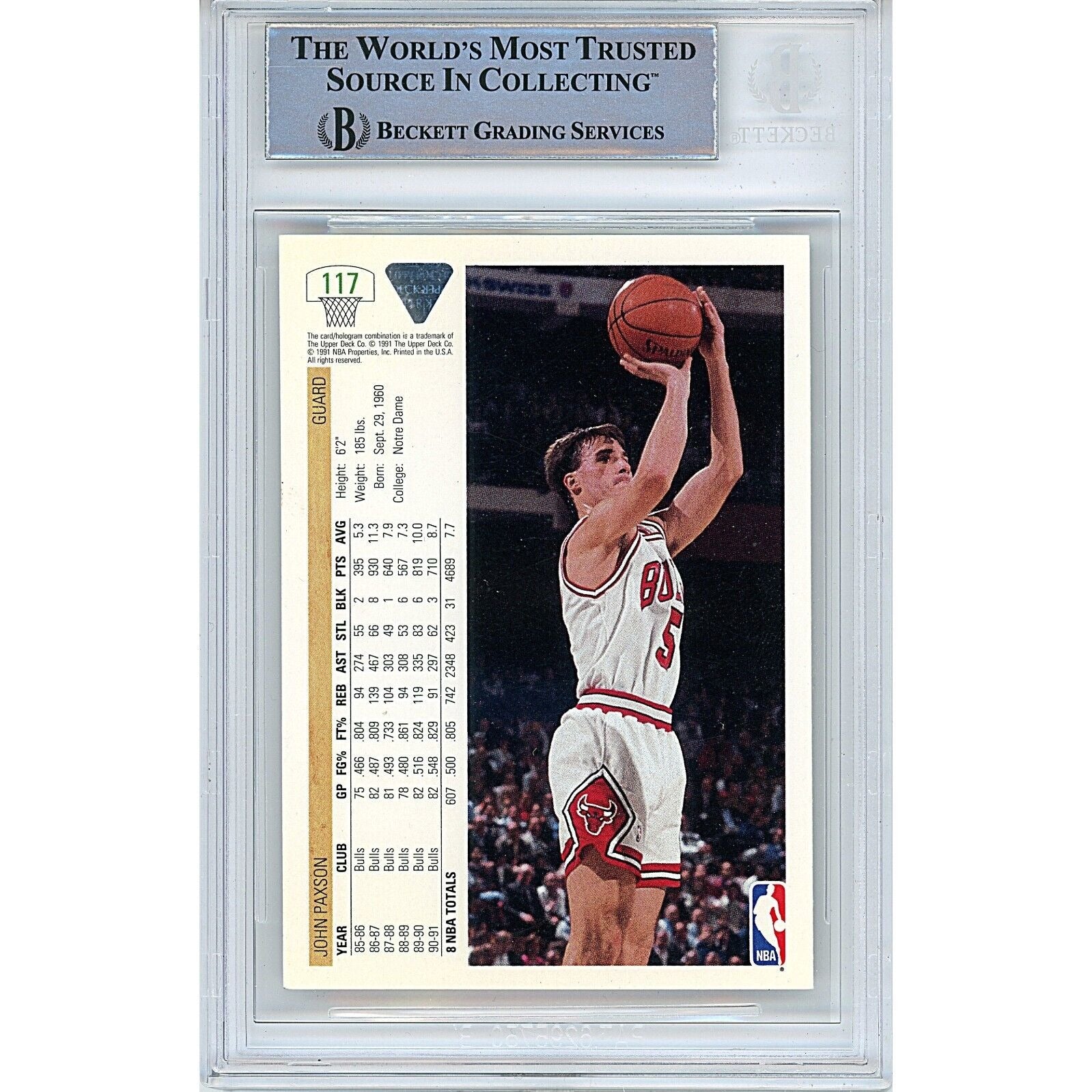 John Paxson Chicago Bulls signed trading card – signature close-up – Beckett COA