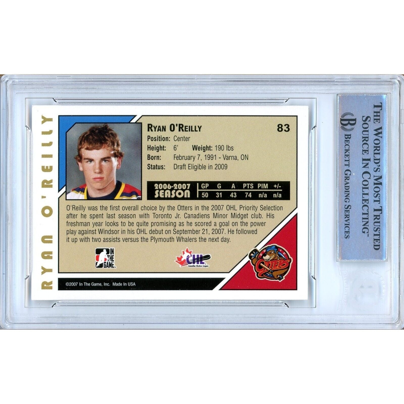 Ryan O'Reilly St. Louis Blues auto trading card – authentication sticker – Beckett COA