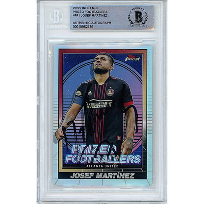 Soccer- Autographed- Josef Martinez Atlanta United FC Signed 2022 Finest MLS Prized Footballers Insert Soccer Card Beckett Authentic Auto Slab Front