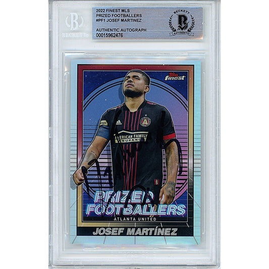 Soccer- Autographed- Josef Martinez Atlanta United FC Signed 2022 Finest MLS Prized Footballers Insert Soccer Card Beckett Authentic Auto Slab Front