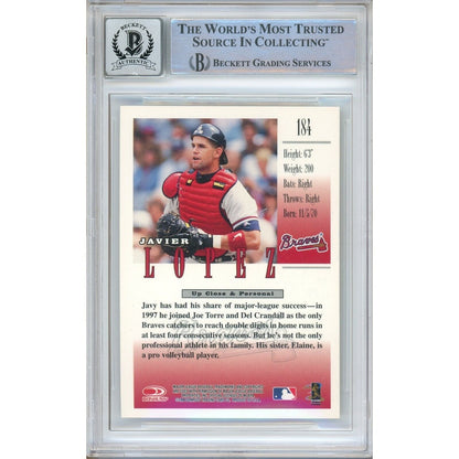 Baseballs- Autographed- Javy Lopez Atlanta Braves Signed 1998 Donruss Studio Baseball Card Beckett Authentic BGS Auto-10 Graded Slab Back