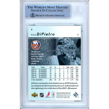 Hockey- Autographed- Rick Dipietro New York Islanders Signed 2007-08 Upper Deck Ice Hockey Card Beckett Authentic Auto Slab Back