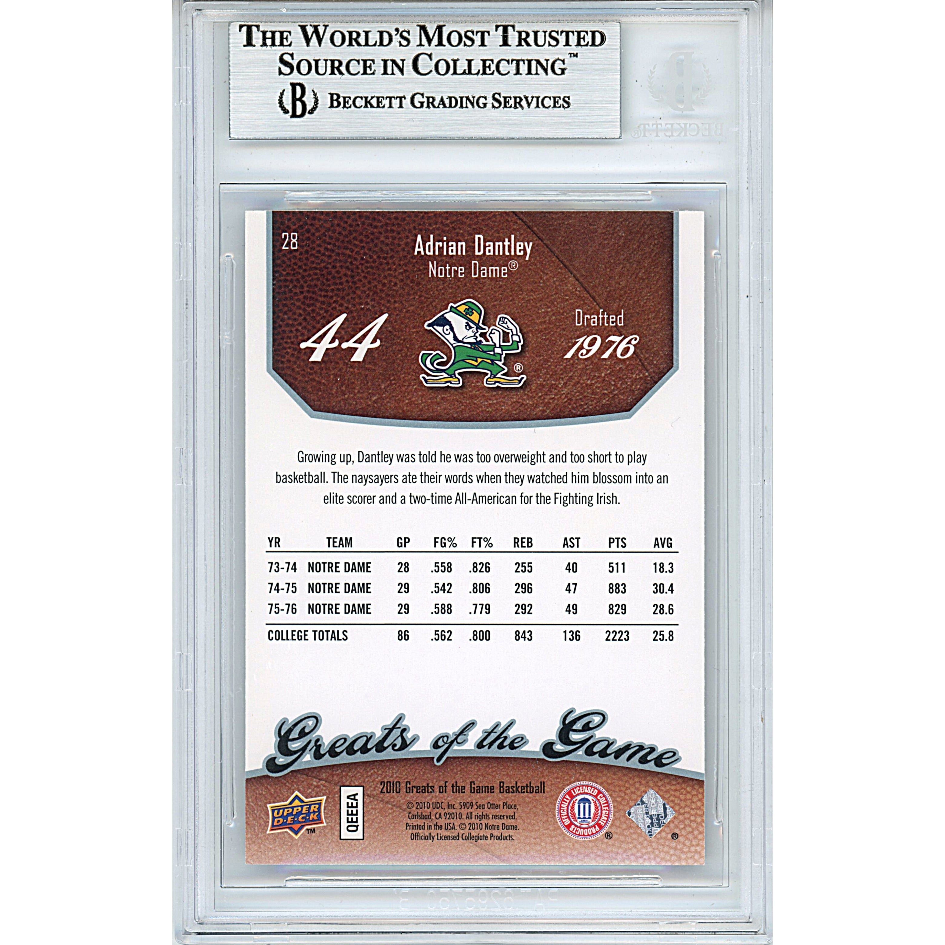 Adrian Dantley Upper Deck Greats Signed Trading Card Beckett BGS