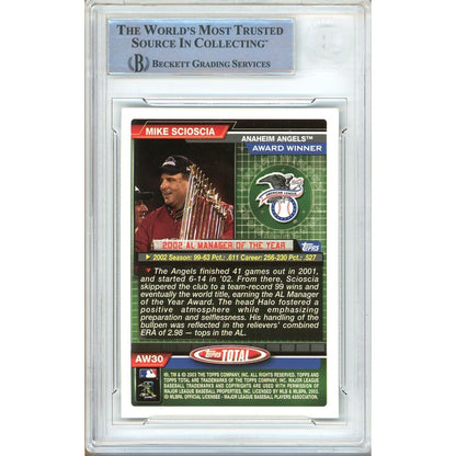 Baseballs- Autographed- Mike Scioscia Los Angeles Angels Signed 2003 Topps Total 2002 World Series Champions Baseball Card Beckett Authentic Auto Slab Back